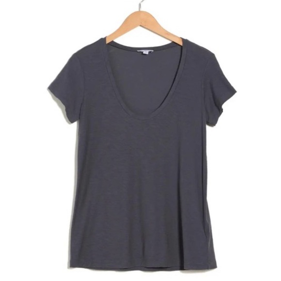 James Perse Women's Deep Scoop Neck Cap Sleeve Tee T-Shirt - Picture 3 of 5